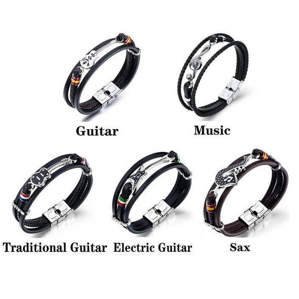 High-quality Leather Handmade Personalise Unique Bracelet Limited Edition(Guitar+Traditional guitar+ Beth+ Saxophone+Music )