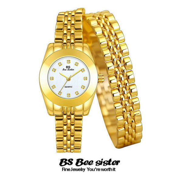 Bee Sister - Watch Double Circle Chain Watch Snake Rhinestone Classic Temperament Women's Watch Quartz Watch Popular Fashion