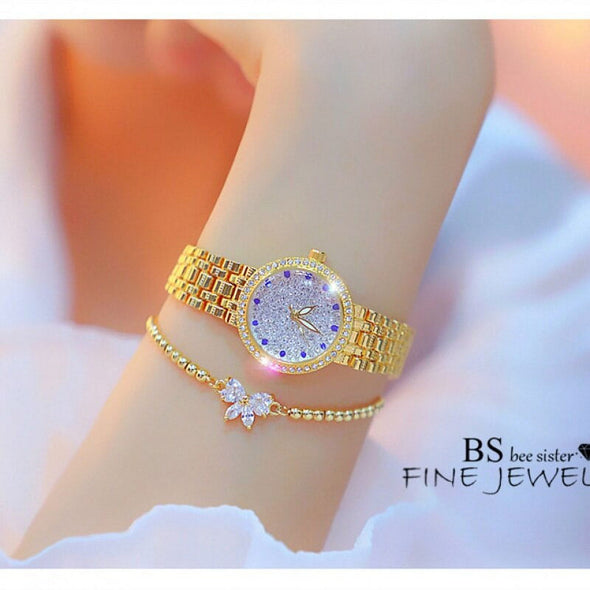 Bee Sister - New Watch Chain Watch Blue Diamond Scale Women's Watch Full of Diamonds Quartz Watch Popular Fashion
