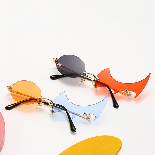 Fashion Unique Rimless Round Flame Shape Sunglasses Women Vintage Clear Ocean Lens Eyewear Men Irregular Sun Glasses