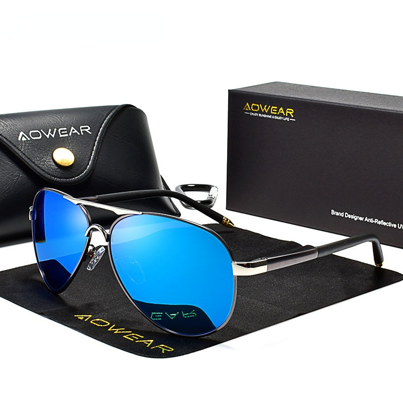 AOWEAR Men's Aviation Sunglasses Men Polarized Mirror Sunglass for