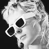 Fashion Black Letters Small Frame Man Sunglasses  Luxury Retro Square Women Sunglass UV400 Wide Leg Hip Hop Punk Goggles