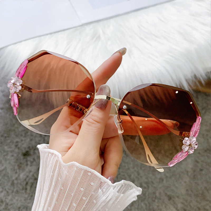Luxury Oversized Rimless Round Sunglasses Fashion Women Outdoor Shade  Eyeglasses 