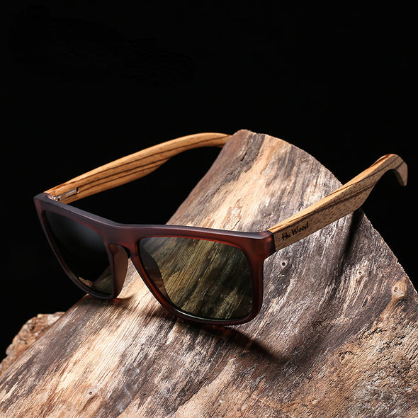 Natural Bamboo Sunglasses for Men Zebra Wood Sun Glasses Polarized Sunglasses Rectangle Lenses Driving UV400 GR8002