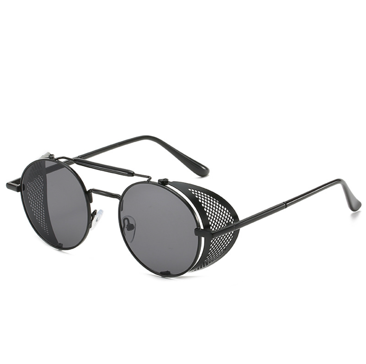 KDEAM Vintage Round Sunglasses Men Women Leather Shield Sun