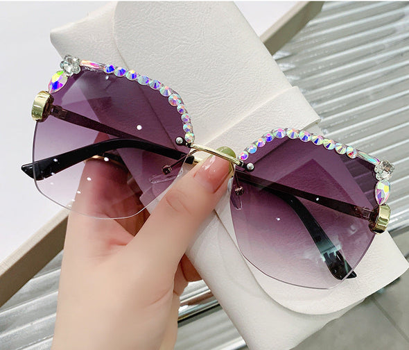 rimless ladies diamond sunglasses online celebrity cutting border UV fashion sunglasses