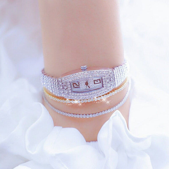 Bee Sister - New Watch Bracelet Watch Full Diamond Small Tonneau Light Luxury Women's Watch Quartz Watch Fashion