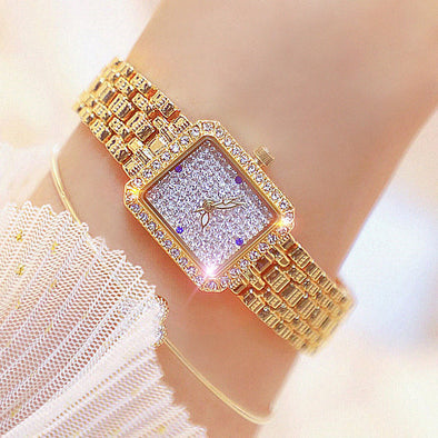 2022 Fashion Women Small Dial Square Gold  Wristwatch (with a ins Bracelet as gift)