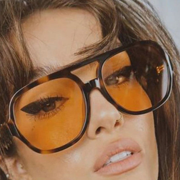 Vintage Oversized Sunglasses Women Retro Brand Big Frame Sun Glasses Female Black Yellow Ins Style Square Glasses Oculos De Sol