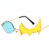 Fashion Unique Rimless Round Flame Shape Sunglasses Women Vintage Clear Ocean Lens Eyewear Men Irregular Sun Glasses