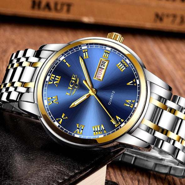 LIGE - Full Steel Sports Waterproof Quartz Watch