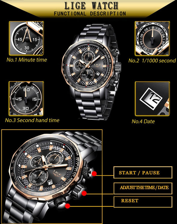 LG9902 - Luxury Full Steel Sport Chronograph Quartz Watch