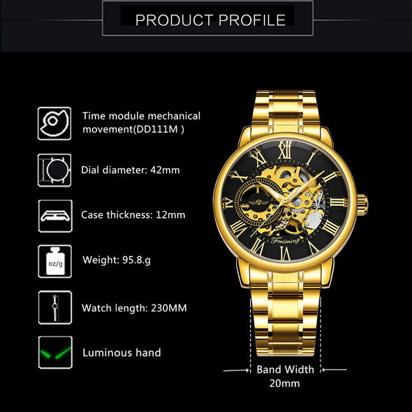 Jollynova - Golden Automatic Steel Strap Skull Mechanical Watch