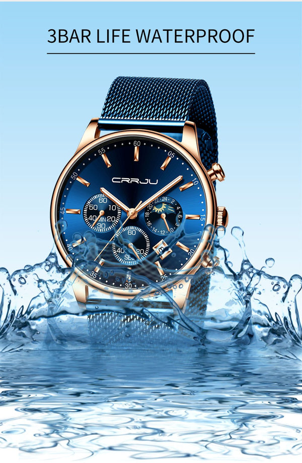 Men s Watches Waterproof Three Eyes Dial Calendar Mesh Strap Casual Quartz Wristwatch Jollynova