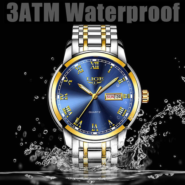 LIGE - Full Steel Sports Waterproof Quartz Watch
