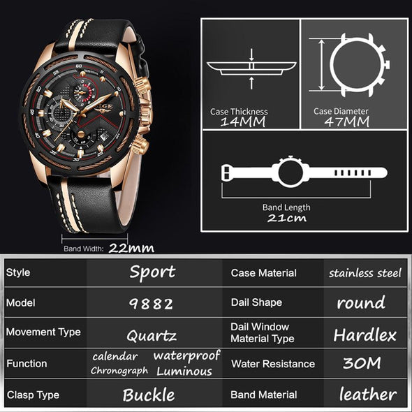 LG9882 - Waterproof Luminous Chronograph Quartz Watch