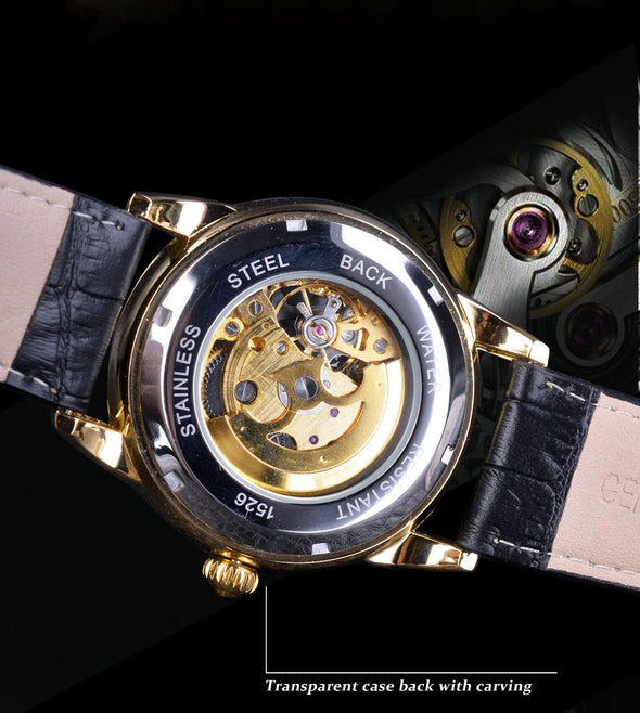 FS1069 - Leather Roman Modern Design Automatic Skeleton Watch