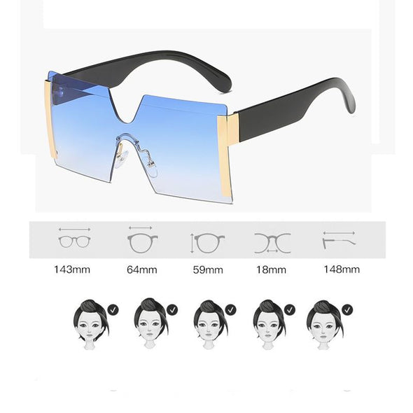 Fashion Oversized Square Rimless Sunglasses