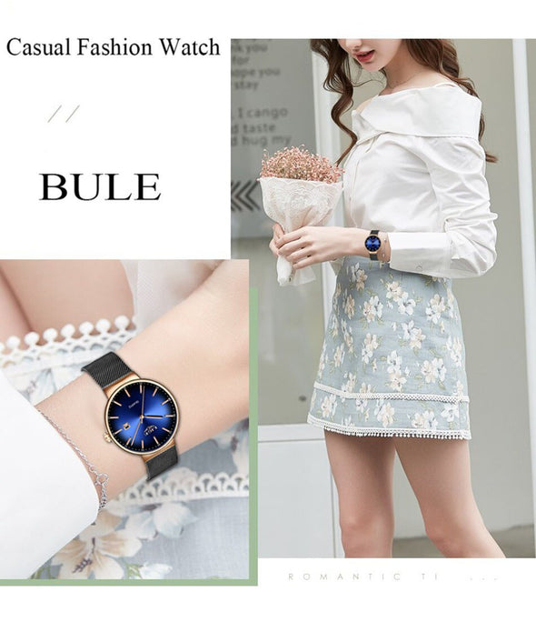 LIGE - Rose Gold Waterproof Women's Watch