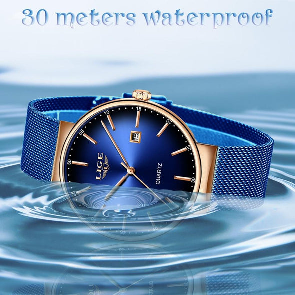 LIGE - Rose Gold Waterproof Women's Watch