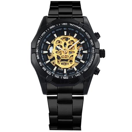 Jollynova - Golden Automatic Steel Strap Skull Mechanical Watch