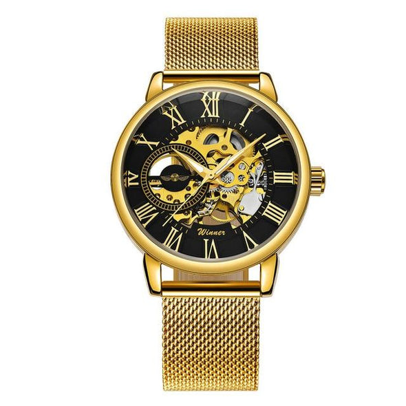 Jollynova - Golden Automatic Steel Strap Skull Mechanical Watch