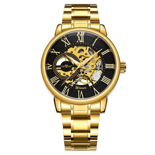 Jollynova - Golden Automatic Steel Strap Skull Mechanical Watch