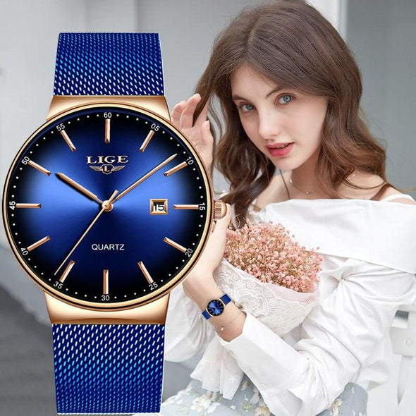 LIGE - Rose Gold Waterproof Women's Watch