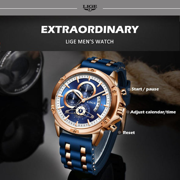 LIGE - Unique Silicone Waterproof Quartz Wrist Watch
