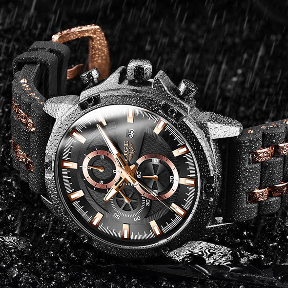 LIGE - Men Military Waterproof Silicone Strap Quartz Wrist Watch