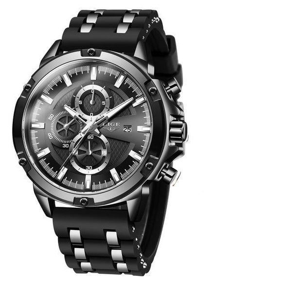 LIGE - Men Military Waterproof Silicone Strap Quartz Wrist Watch