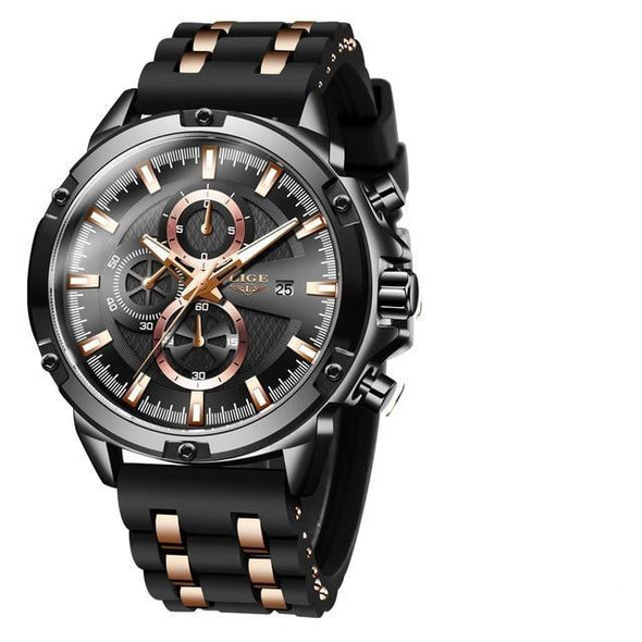 LIGE - Men Military Waterproof Silicone Strap Quartz Wrist Watch