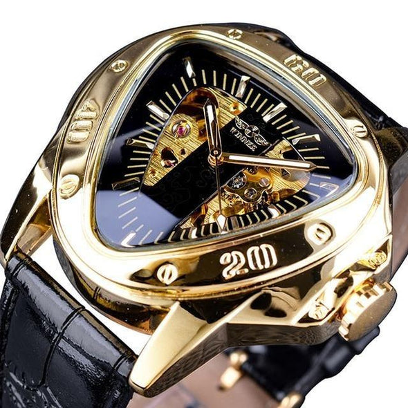 WN9966 - Steampunk Triangle Golden Skeleton Automatic Mechanical Wrist Watch