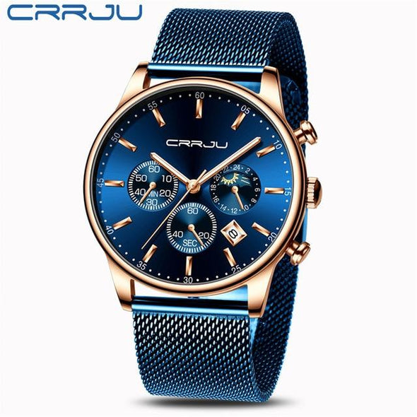 CRRJU - Fashion Stainless Steel Waterproof Quartz Watch