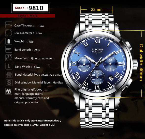 LG9810B - Sport Chronograph Waterproof Full Steel Quartz Watch