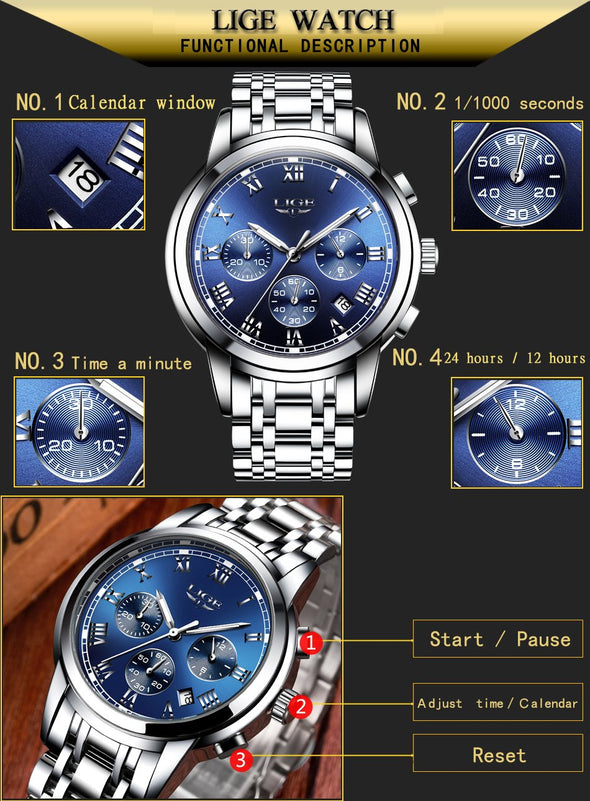 LG9810B - Sport Chronograph Waterproof Full Steel Quartz Watch