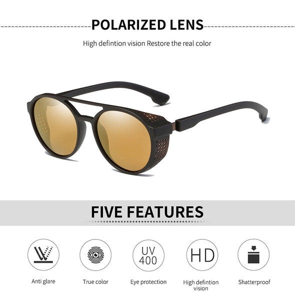 Men's Retro Round Polarized Steampunk Sunglasses