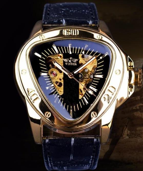 WN9966 - Steampunk Triangle Golden Skeleton Automatic Mechanical Wrist Watch