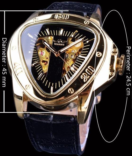 WN9966 - Steampunk Triangle Golden Skeleton Automatic Mechanical Wrist Watch