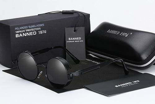 Men's Retro Round Metal HD Polarized Punk Steampunk Sunglasses