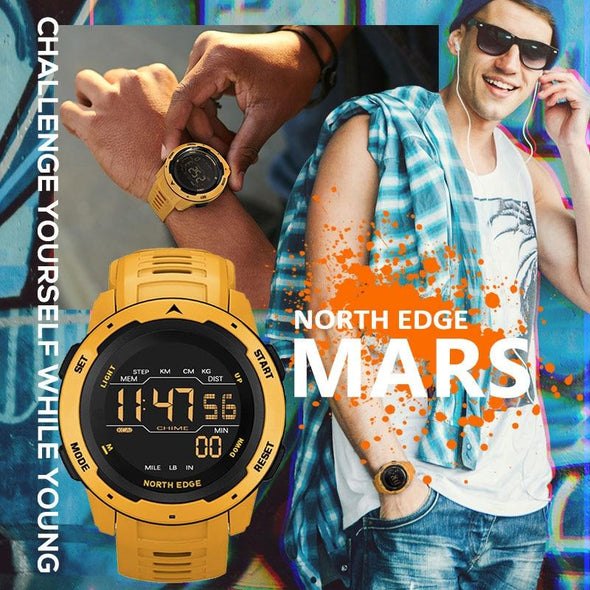 NORTH EDGE Mars Men Digital Watch Men's Military Sport Watches Waterproof 50M Pedometer Calories Stopwatch Hourly Alarm Clock