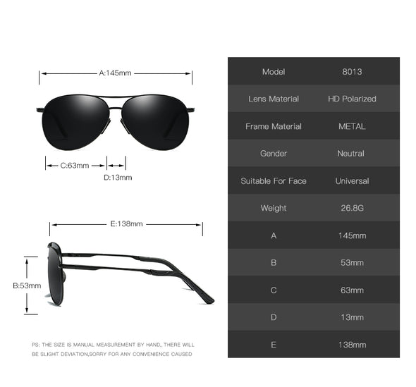 SC Fashion Pilot Men Polarized Sunglasses Oversized Alloy Frame  Aviation Male Sun Glasses Classic Black Driving Fishing Shades