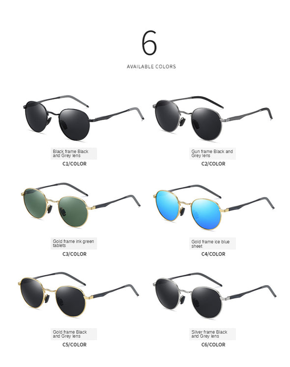 Retro Polarized Sunglasses Round Sun Glasses Men Women Mirror UV400 Reflective Aluminum Magnesium